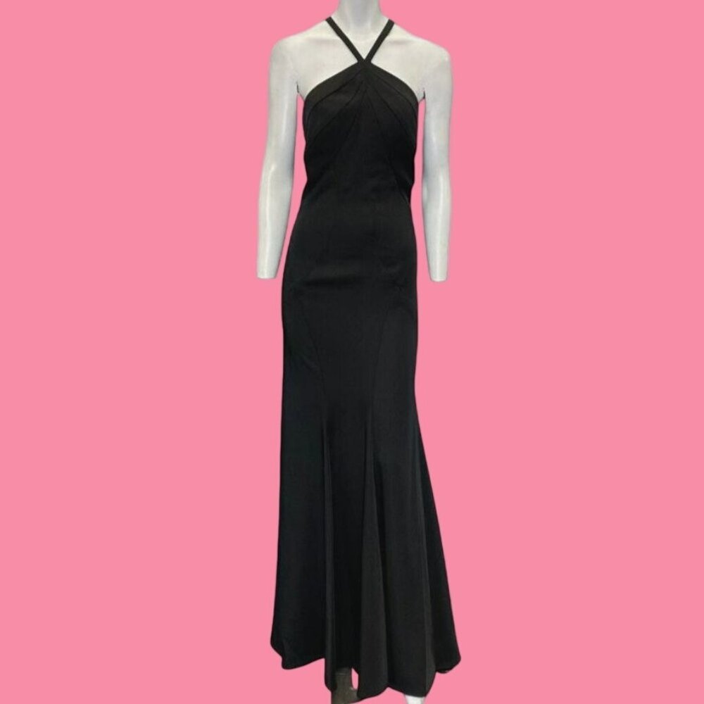 Dave and Johnny Classic Halter Crossback Gown Black Size 9/10 NWT